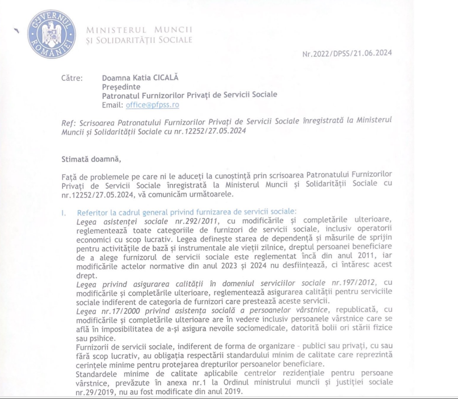 Raspuns Ministerul Muncii și Solidarității Sociale